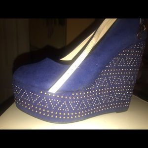 Royal blue platform studded heels